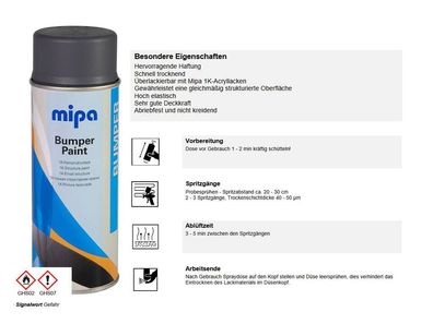 Mipa Bumper Paint Spray 400ml schwarz Stoßstangenlack Strukturbeschichtung