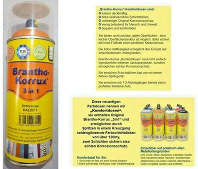 400ml Brantho Korrux "3in1" RAL 2011 tieforange Komfort-Dose Spraydose
