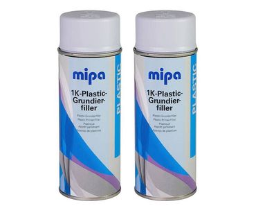 2x Mipa 1K Plastic Grundierfiller Spray 400ml Kunststoffprimer Autolack hellgrau