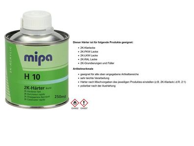 250ml Mipa 2K Härter H 10 kurz für Acryfüller Füllprimer Acrylgrund