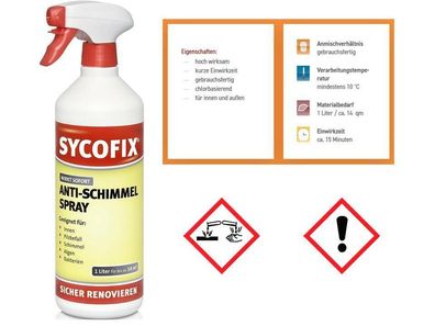 Sycofix Anti Schimmel Spray 1l Schimmel Stockflecken Entferner - chlorhaltig