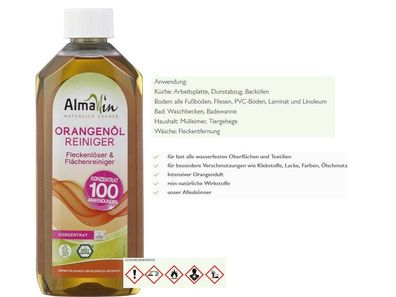 Almawin Orangenöl Reiniger Konzentrat 500 ml, Fleckentferner Reiniger Bad Küche