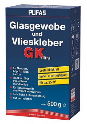 Pufas 500g Glasgewebe und Vliestapeten Kleber GK für ca. 25m² Tapeziergerät