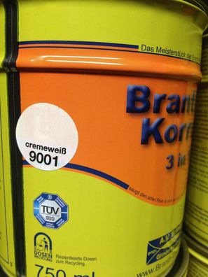 Brantho Korrux 3in1 Rostschutz 750ml Metallschutzfarbe cremeweiß RAL 9001 LKW