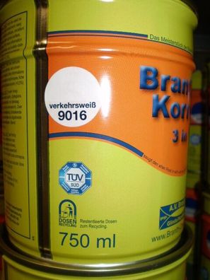 Brantho Korrux 3in1 Rostschutz 750ml Metallschutzfarbe RAL 9016 verkehrsweiß