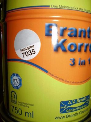 Brantho Korrux 3in1 Rostschutz 5 Liter Metallschutzfarbe RAL 7035 lichtgrau