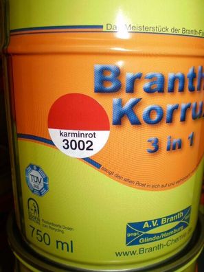 Brantho Korrux 3in1 Rostschutz 750ml karminrot 3002 Metallschutzfarbe Baugeräte