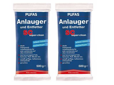 2x Pufas Anlauger SC super clean 500g Pulver Entfetter Aktivreiniger Nikotin Ruß
