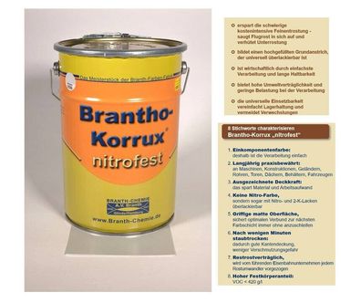 5l Brantho Korrux nitrofest Rostschutz RAL 7035 lichtgrau Metallschutzfarbe matt