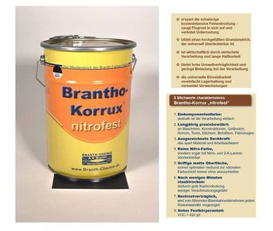 5l Brantho Korrux nitrofest Rostschutz Farbe RAL 9005 schwarz matt