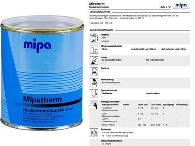 Mipa Mipatherm schwarz 750ml hitzebeständig 800°C Thermolack Ofenlack