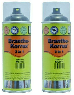 2x Brantho Korrux "3in1" RAL 9005 schwarz 400ml Komfort-Dose Rostschutz Spray