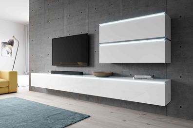 FURNIX Möbelwand BARGO V mit LED: 3x TV-Schrank 2x Regale Weiß