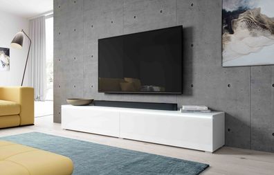 Furnix TV-Kommode Lowboard BARGO 200 cm (2x100cm) ohne LED Weiß-Weiß glänzend