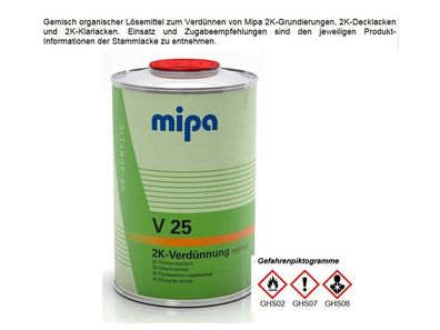 1x 1 Liter Mipa V25 1 2K Acryl Verdünnung normal für Basislacke, 2K Lacke