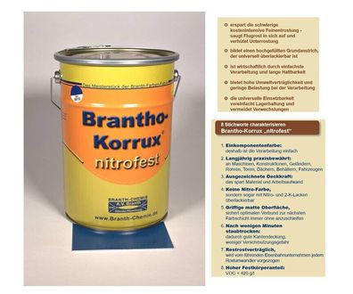 5l Brantho Korrux nitrofest Rostschutz Farbe RAL 5010 enzianblau