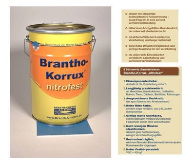5l Brantho Korrux nitrofest Rostschutz Farbe RAL 5012 lichtblau