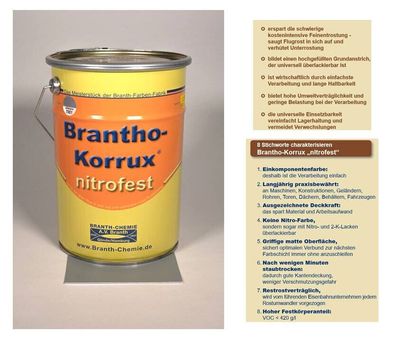 5l Brantho Korrux nitrofest Rostschutz Farbe RAL 7001 silbergrau