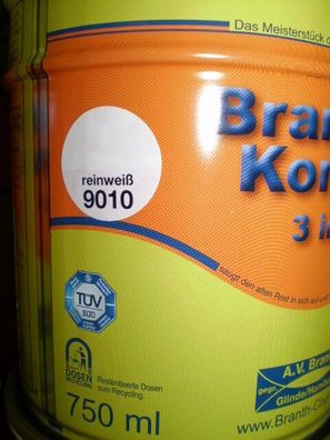 Brantho Korrux 3in1 Rostschutz 750ml Metallschutzfarbe reinweiss RAL 9010