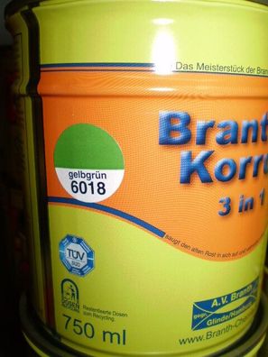 Brantho Korrux 3in1 Rostschutz 750ml RAL 6018 gelbgrün Metallschutzfarbe Traktor