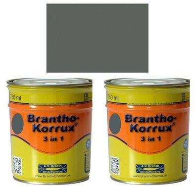 2x Brantho Korrux 3in1 Rostschutz 750ml Metallschutz Farbe RAL grau 7011