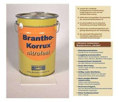 5l Brantho Korrux nitrofest Rostschutz Farbe RAL 9010 weiß matt