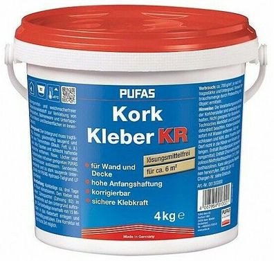 Pufas Korkkleber 4 kg Kleber f. Wand und Decke gebrauchsfertig Dispersionskleber