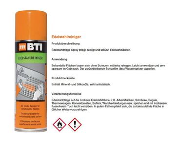 BTI Edelstahlreiniger Spray 400ml Reinigung Geländer Küche Reiniger Pflege