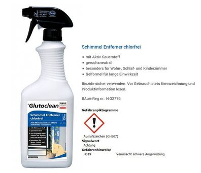 Glutoclean Schimmel Entferner chlorfrei 750ml Anti Schimmel Spray