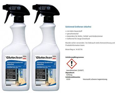 2x Glutoclean Schimmel Entferner chlorfrei 750ml Anti Schimmel Spray