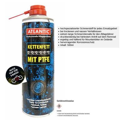 Atlantic Kettenfett 500ml Spraydose PTFE (Teflon) Fahrrad E-Bike Pflege Fett
