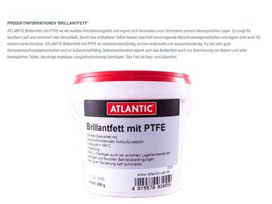 Atlantic Brillantfett mit PTFE 450g Schmierfett E-Bike Fahrrad Lagerfett