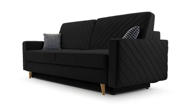 Sofa mit Schlaffunktion und Bettkasten Couch für Wohnzimmer - California Schwarz