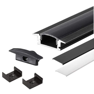 2m Schwarze LED Aluprofil Alu Schiene T Profil Kanal System für LED-Streifen mit ...