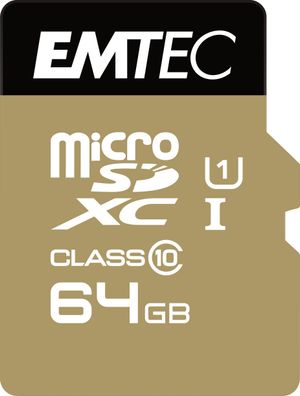 EMTEC microSDHC microSDXC 64 GB Speicherkarte Class10 Datenspeicher Gold