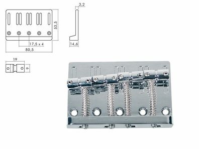 Bass Bridge ML-Factory® chrom 19mm Saitenabstand, Made in Korea