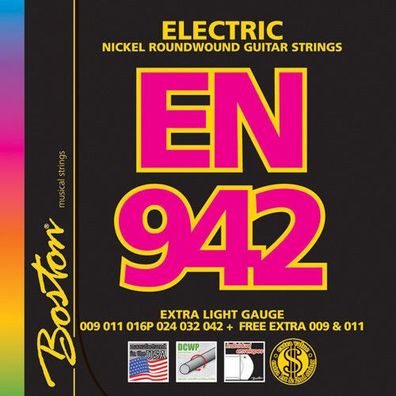 Boston Electric Guitar Strings/ Saiten EXTRA LIGHT 09 + zusätzliche E und H Saite