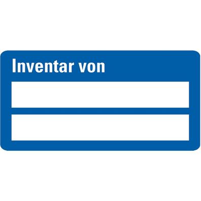 Etikett Inventar von, zweizeilig, blau, Folie, Klappkaschierung, 6/ Bo