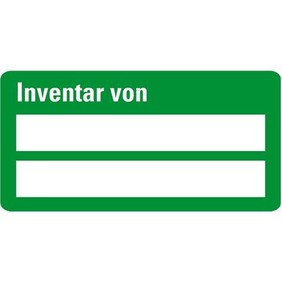 Etikett Inventar von, zweizeilig, grün, Folie, Klappkaschierung, 6/ Bo
