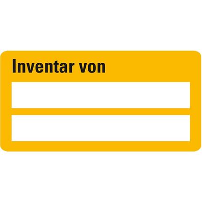 Etikett Inventar von, zweizeilig, gelb, Folie, Klappkaschierung, 6/ Bo