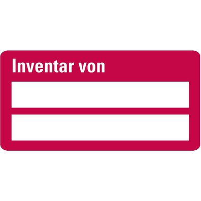 Inventaretikett Inventar von, rot, Folie, Spezialkleber,60x30mm,9/ Bogen