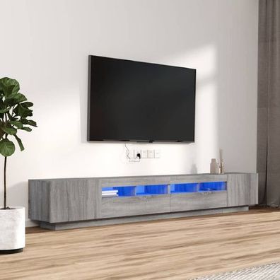 3-tlg. TV-Schrank-Set LED-Leuchten Grau Sonoma Holzwerkstoff
