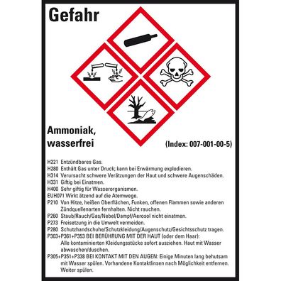 Etikett Ammoniak, wasserfrei, gem. GefStoffV/ GHS/ CLP, Folie, 10/ Bo