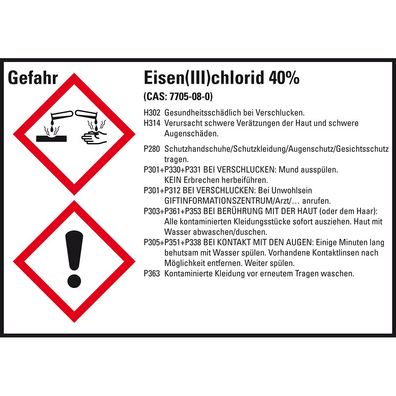 GHS-Etikett Eisen(III)chlorid 40%, gem. GefStoffV/ GHS/ CLP, Folie, 8/ Bo