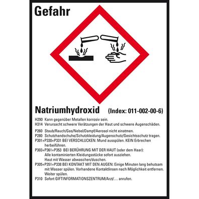 GHS-Etikett Natriumhydroxid, gem. GefStoffV/ GHS/ CLP, Folie,52x74mm,10/ Bog