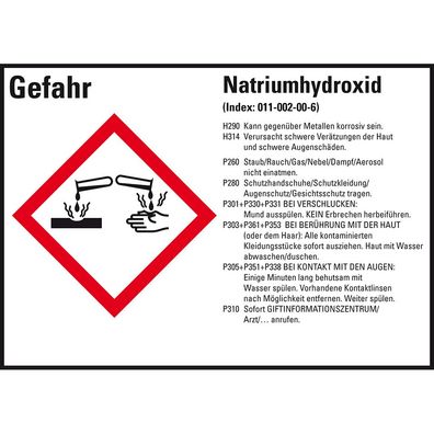 GHS-Etikett Natriumhydroxid, gem. GefStoffV/ GHS/ CLP, Folie,105x74mm,8/ Bog