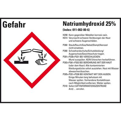 GHS-Etikett Natriumhydroxid 25%, gem. GefStoffV/ GHS/ CLP, Folie, 8/ Bo