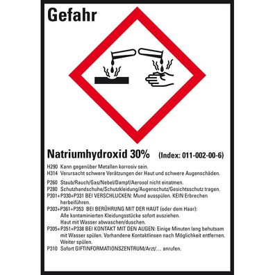 GHS-Etikett Natriumhydroxid 30%, gem. GefStoffV/ GHS/ CLP, Folie, 10/ Bo