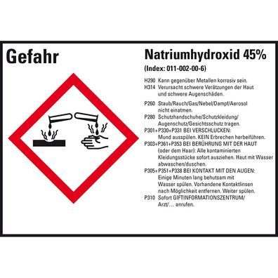 GHS-Etikett Natriumhydroxid 45%, gem. GefStoffV/ GHS/ CLP, Folie, 8/ Bo