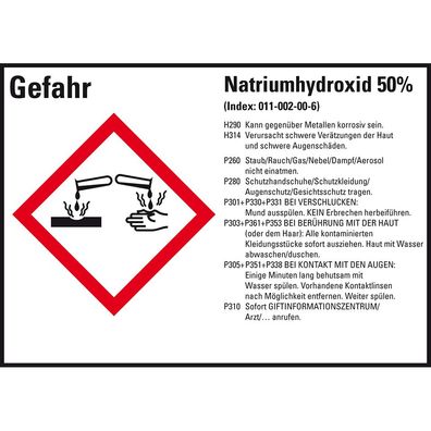 GHS-Etikett Natriumhydroxid 50%, gem. GefStoffV/ GHS/ CLP, Folie, 8/ Bo